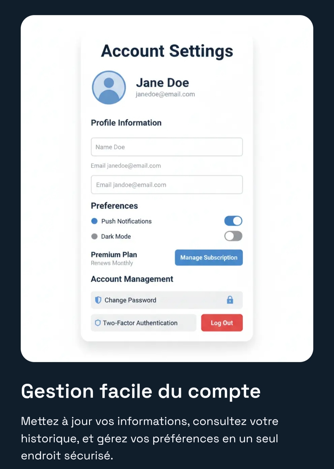 Account settings interface