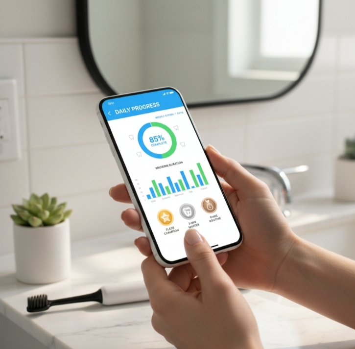 Lifestyle image showing mobile progress tracking