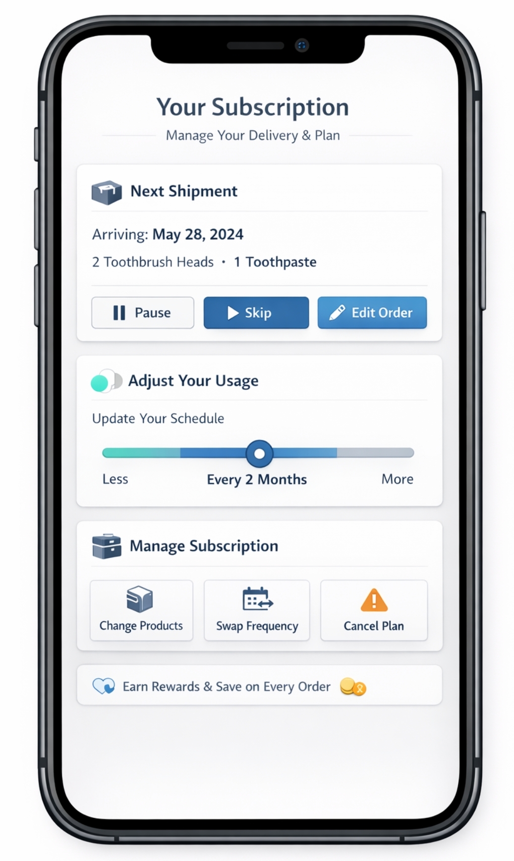 Subscription management mobile interface